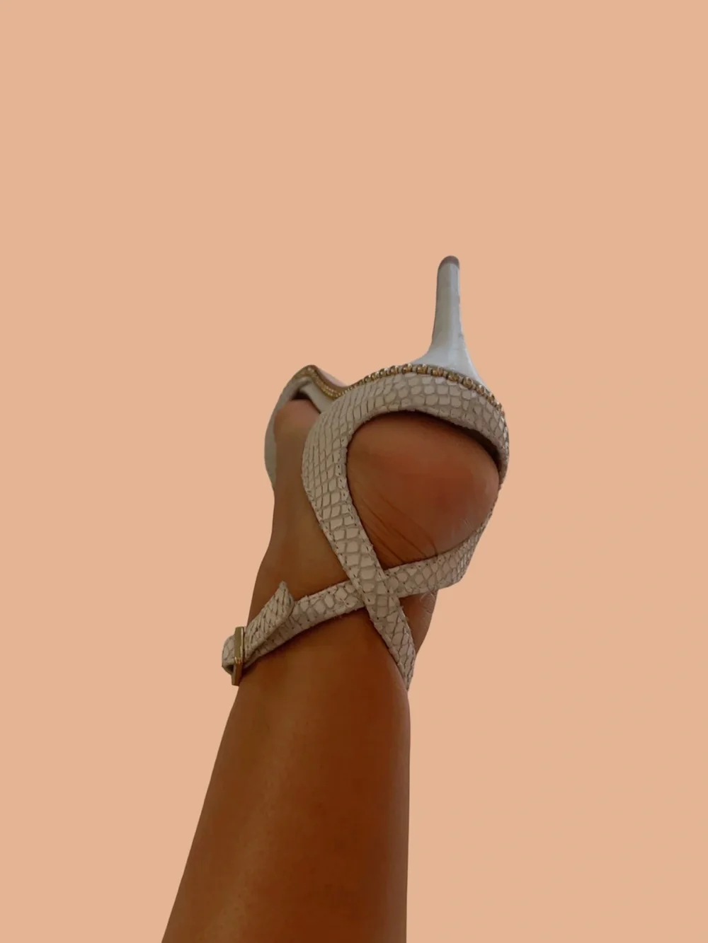 BCBGeneration White Snake-Embossed Ankle Strap Heels
